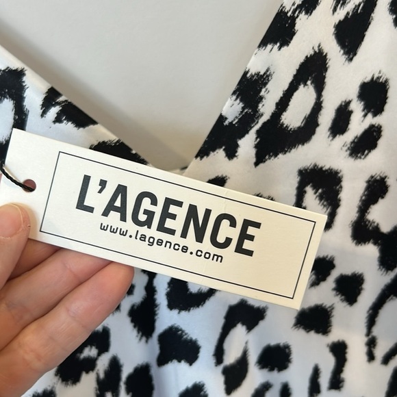 L’AGENCE Seridie Mid Length Slip Cheetah Dress Silver Black - Picture 6 of 10